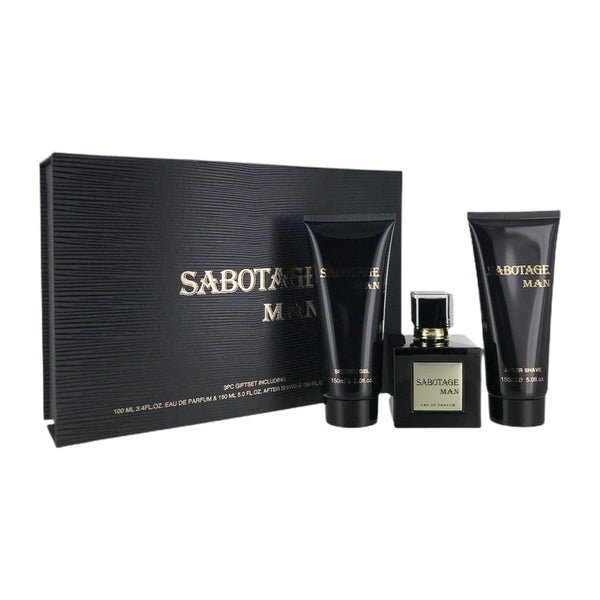 SABOTAGE BY SARA BABA 3 PCS. GIFT SET: 3.4 FL.OZ. EDP SPRAY 5OZ. AFTER SHAVE AND 5OZ. GEL FOR MEN