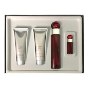 360 RED 4 PCS. GIFT SET: 3.4 FL.OZ. EDT SPRAY 6.0 FL.OZ. BODY SPRAY 3.0 FL.OZ. SHOWER GEL .25 FL.OZ. EDT SPRAY FOR MEN
