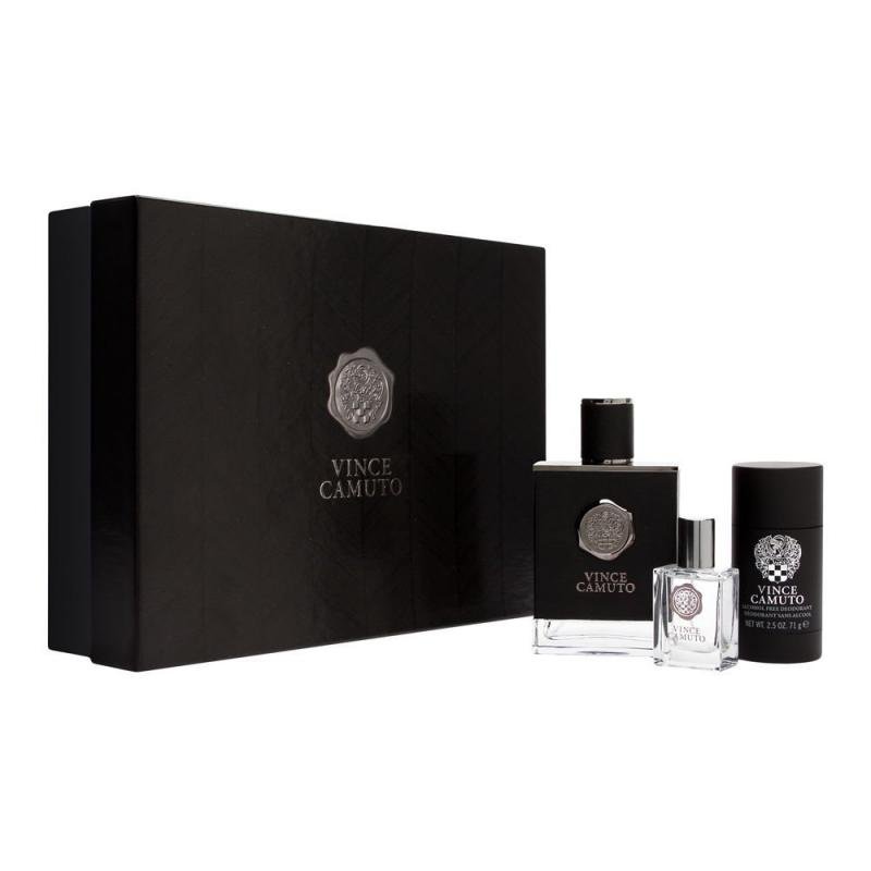VINCE CAMUTO Black 3 PCS. GIFT SEt:3.4OZ. EDT+2.5OZ. DEODORANT+15ml EDT FOR MEN
