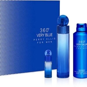 360 VERY BLUE BY perry Ellis 4 PCS. GIFT SET:3.4oz EDT SP 6.8oz Body Spray 3.0oz Shower Gel 7.5ml EDT SPRAY Men
