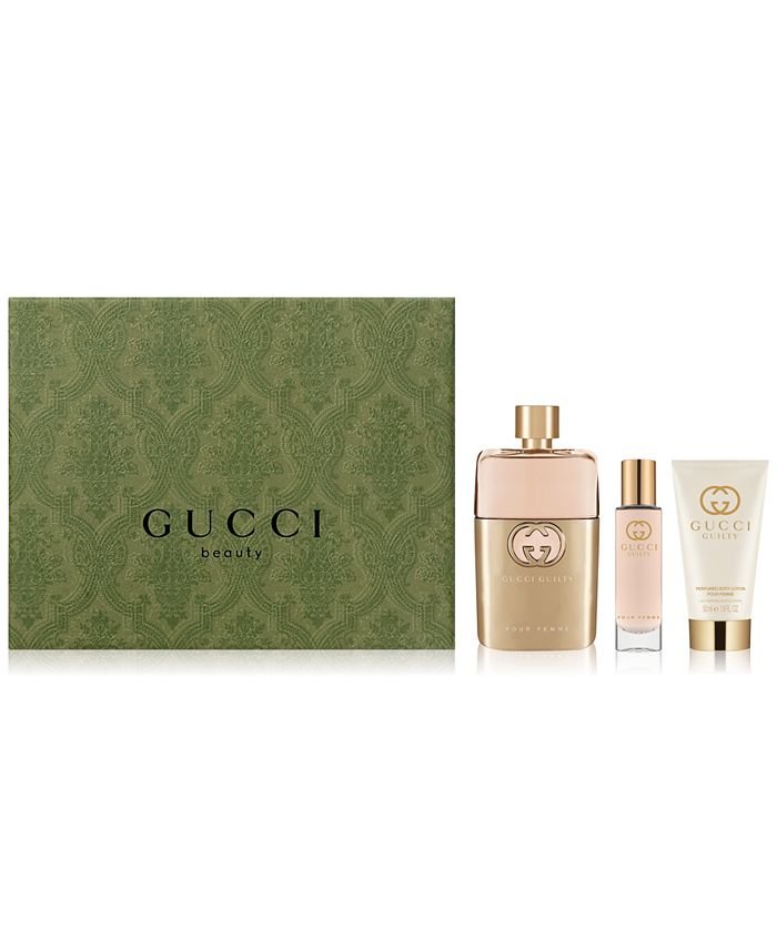 GUCCI GUILTY 3 PCS. GIFT SET: 3.O FL.OZ. EDP SPRAY 1.6 FL.OZ. BODY LOTION AND 10ML EDP FOR WOMEN
