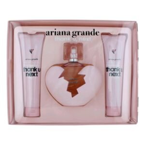 ARIANA GRANDE THANK YOU NEXT 3 pcs.gift set: )3PC SET(3.4oz edp sp3.4oz body souffle3.4oz shower gel FOR WOMEN